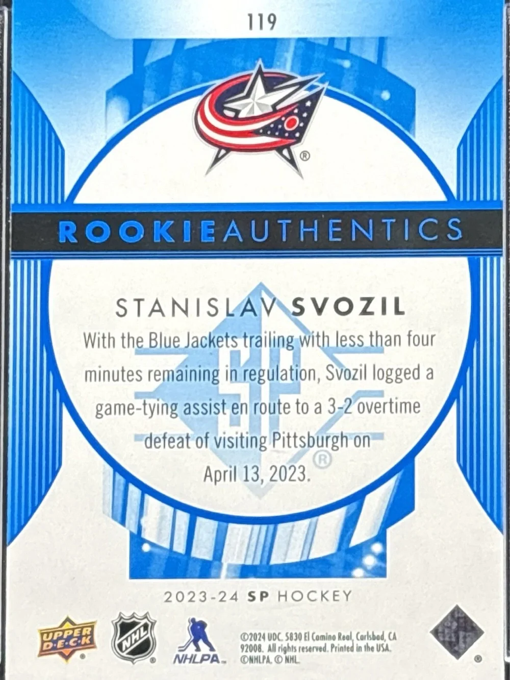 Upper Deck SP Authentic Stanislav Svozil Rookie Card
